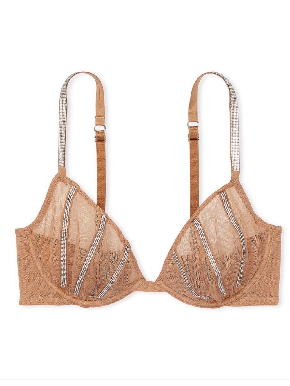 NWOT Victoria's Secret Rhinestone-Trim Sheer Mesh Bra 34 C